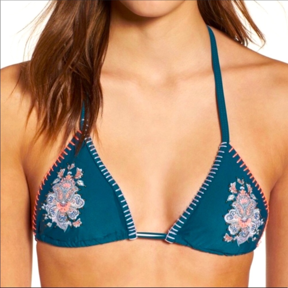 COPY - TOPSHOP GREEN EMBROIDERED BEADED TRIANGLE BIKINI TOP